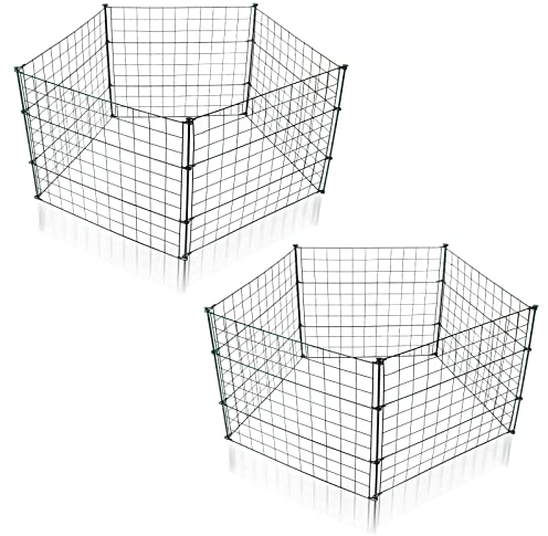 Herrselsam Teichzaun, 10tlg Set Gartenzaun Metall mit 22 Zaunelemente-10 Zaunelemente und 12 Befestigungsstäben, Metallzaun Gitterzaun Länge 7,5 m (Gerade, Grün)