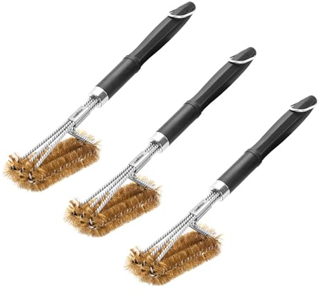 3X Grillfürst Premium Grillbürste mit Messing Borsten, 45 cm - Grill Reinigungsbürste für Grillrost, Grillrost Bürste mit langem 3-Fach Bürstenkopf