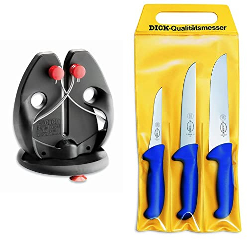 F. DICK Messerschärfer Rapid Steel Action 9009200, 22 cm & Messer Set ErgoGrip 3-teilig (Ausbeinmesser 13 cm „schmal“, A. Messer 15 cm „breit“, Blockmesser 21 cm, HRC 56°) 82559000