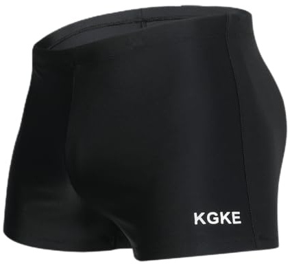 KGKE Mens-Swim-Jammers Athletic-Swimwear Quick-Dry-Shorts Durable-Team-Swimsuits - Drawstring Competition Swimming UPF50+ (Black Shorts Square,L)