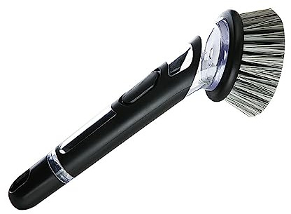 Abwaschbürste mit integriertem Spülmittelspender Schwarz Spülbürste mit Griff Küche Schrubben Seifenspender für Topf, Pfanne, Spülen Reinigung
