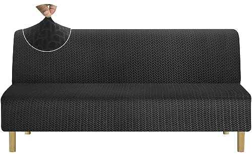Granbest Verdickte Hohe Dehnung Armlose Futonbezug,Neue Muster Weiche Futon Abdeckung für Faltendes Schlafsofa Anti-Rutsch Sofabezug ohne Armlehne (Futon,Schwarz