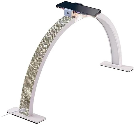 Lámpara LED de media luna, lámpara de mesa LED de media luna con soporte para teléfono, 3000 K-6000 K, brillo ajustable, lámpara de escritorio de uñas de media luna, lámpara de mesa de uñas de escrito