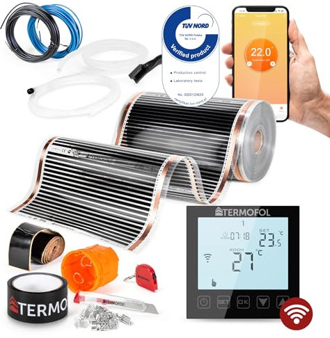 Termofol Riscaldamento Elettrico a Pavimento Set - Kit Riscaldamento con Termostato Wifi Riscaldamento ausiliario Potenza 140W/m² - Superficie 2,5 m² Riscaldamento Elettrico a Pavimento