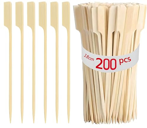 Spieße Fingerfood,200 Stück Bambusspieße Holzspieße aus Bambus Grillspieße für Vorspeisen,Obst, Sandwich,Buffet, Snacks Cocktail und Grillgut (200PCS 18CM)