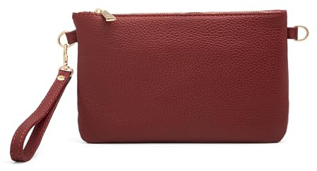 Bolso Clutch Mujer con Correa para el hombro, Bolso de fiesta, mini Bolso Piel authentic Suave, Made in Italy, Modelo Mya, Clutch Bordeaux