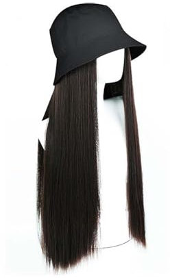 WUODHTW Perruque de pêcheur pour femme - Protection solaire - Chapeau de soleil - Perruque de pêcheur - Cheveux longs bouclés - Grande vague