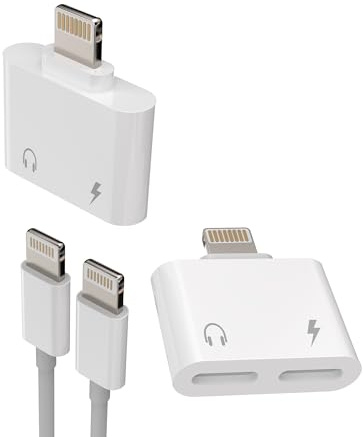 Lightning Jack Adapter (2 Pack) Headphones Charger for iPhone Microphone Headphones Dongle 2in1 Charging Audio for Apple 14 13 12 Pro Max for iPad Connector Aux Accessories Cable Auxiliary Car