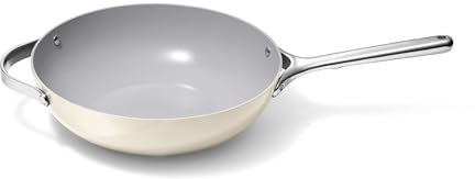 Caraway Non-Stick Stir Fry Pan - 12” Wok-Inspired Pan - Free From Forever Chemicals - High-Sloped Walls - Stainless Steel Handles - Cream