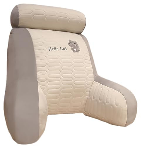 Leserücken mit Nackenkissen, Lesekissen Für Bett mit Armlehnen & Taschen, Abnehmbarer Bezug, Ergonomisches Memory Foam Stuhl Bett Kissen Zum Liegen, Lesen, Gaming,Cat-L