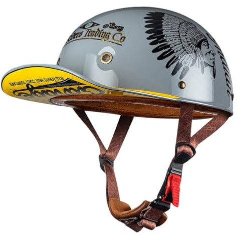 Mezzo Casco Moto Jet Retrò Tedesco Casco Scodella ECE Omologato Cappellino Baseball Caschi Demi Caschi Cromwell Con Fibbia Sgancio Rapido Scooter Elettrico Casco Da Motociclista 11,M:54-57CM