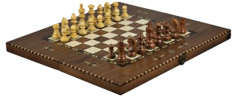 Helena Rural Walnut Schach Backgammon Set - Sheesham Deutsche Staunton Schachfiguren 50,8 cm