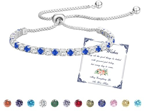 Armband Damen Silber Tennis Armband armbänder Geschenke für Frauen Mädchen | tennisarmband mit 12 Farben Geburtsstein Verstellbares Glitzer Freundin Ehefrau Mutter Schwester