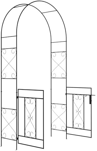 Outsunny Arco da giardino con cancello Arco di rose reticolo stile ferro battuto metallo epossidico dim. 114L x 36L x 232H cm Nero