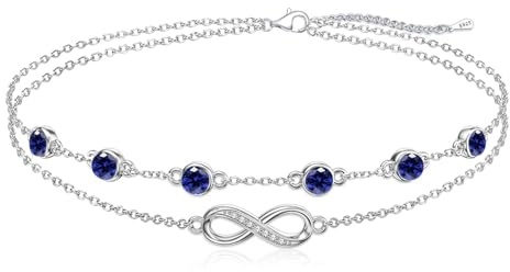Cosie Lily Damarmband, födelsesten, smycken, present, alla hjärtans dag, dam, oändligt 925 sterlingsilver, dubbelkedja, armband, med zirkonia, hjärta, personligt armband, dam, flickvän/fru/Manma, 18+5