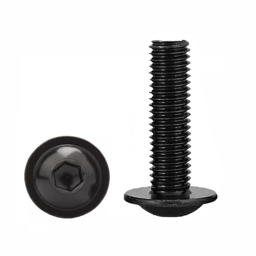 FandWay Vis à Métaux Tête Bombée,Vis à Six Pans Creux Acier Au Carbone 10,9 Noir ISO 7380-2 Clés Allen Cylindrique et Bride Vis Filetées Complet M8 x 16/20/25/30/40 mm (6 par taille)