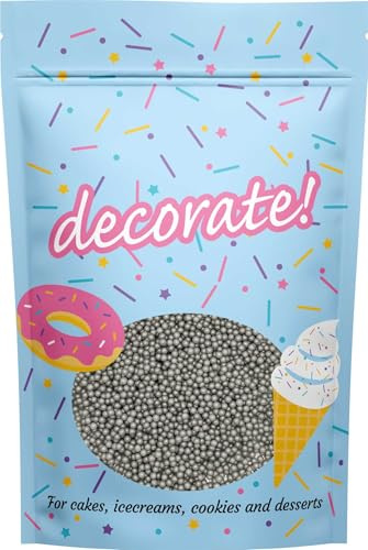 decorate! - Pearls - Shimmer Silver Cake Topper Sprinkles - 500g Edible 4mm Cupcake/Cake Decorations - For Weddings, Christenings and Christmas Themed Parties