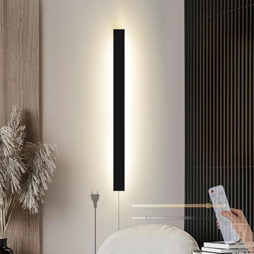 Dimmbar Wandleuchte mit Fernbedienung LED Wandlampe mit Schalter und Stecker Lange Innen Wandbeleuchtung Moderne Flurlampe Innenbeleuchtung Für Schlafzimmer Wohnzimmer Treppenhaus (Schwarz,100CM)