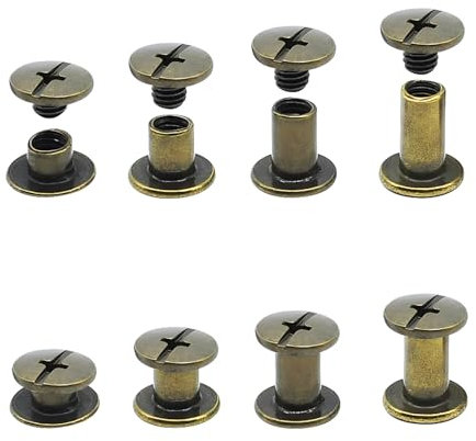 JXPXJMY 80 Piezas Kit de Remaches de Acero al Carbono para Encuadernación Chicago, Remaches Ledger para Encuadernación Cinturón Decoración Equipaje Número de Modelo M5*4/6/8/10 mm (Bronce)