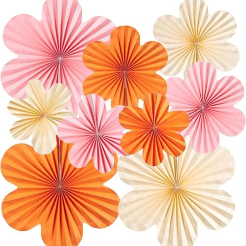 Wambere 9 Stück Papierfächer Hintergrundwanddekoration,Papier Fächer Dekoration,Papierblumen zum Aufhängen,Papierfächer Papierblumen Deko,Wanddekoration für Hochzeit Geburtstag Party Babyparty,Bunt A