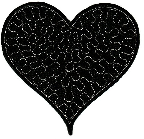 Herz Schwarz Silber Aufnäher zum aufbügeln oder aufnähen Bügelbild Aufbügler für Kleidung gestickter Bügelpatch Applikation Love Patch Größe 6,8 x 6,8 cm