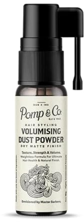 Pomp & Co Volumising Dust Powder Spray for Men, Hair Styling Powder with Pump Applicator, Adds Instant Volume and Matte Textured Finish for All Hair Types, 10g