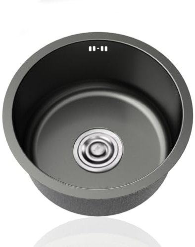 Spülbecken Rund Schwarz,304 Edelstahl Küchenspüle,Spüle Küche Klein,Spülbecken,Rundspüle Mini,Edelstahlspüle1 Becken mit Abflussrohr Und überlauf Einbauart: Einbau Von Oben und Unterba (Ø 30cm)