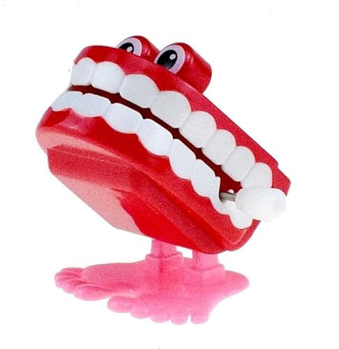 Yjemle Red Wind Up Walking Chattering Teeth Bucket Lovely Attention Autism Wind Up Teeth Novelty and Gag Wind-Up