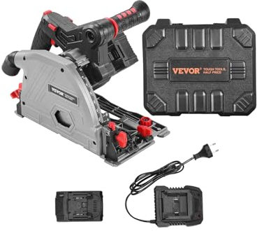 VEVOR Troncatrice Circolare a Batteria Lama 139,7 mm, Kit Troncatrice a Binario a Immersione Motore Senza Spazzole, Batterie da 4 Ah 20 V, Profondità di Taglio 52 mm a 90° 38 mm a 45°, Senza Binario