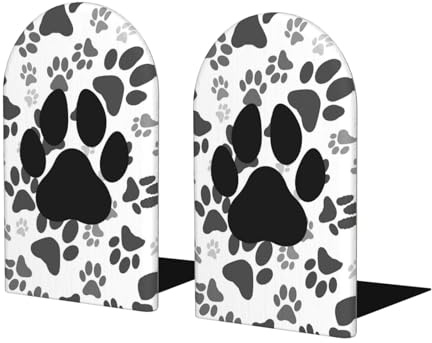 Mexpekil Buchstützen aus Holz, Motiv: Hund und Katze, Pfotenabdruck, für Regale, rutschfeste Buchstützen, 2 Stück, robuster Buchstopper, Halter für Büro, Bibliothek, Schule, Kinderzimmer