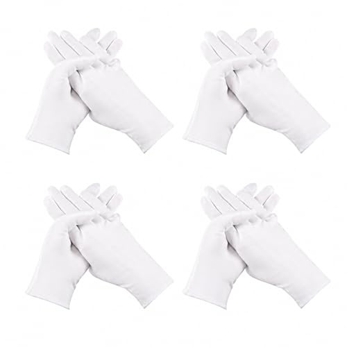 4 Pairs White Cotton Gloves Moisturising for Dry Hands Eczema Reusable
