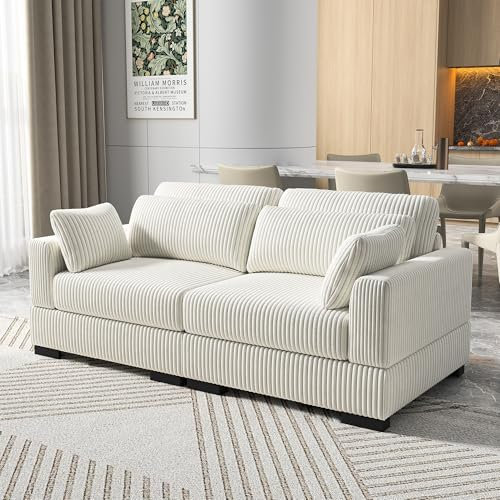 LKPOMI Sofa 2 Sitzer, Polstersofa aus Cordstoff mit Abnehmbare Kissen und Rückenlehnen, Modulares Sofa, Modernes Couch mit Breite Armlehnen für Wohnzimmer/Schlafzimmer/Wohnung (Beige 2-Sitzer)