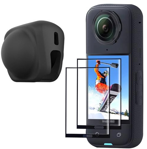 FiTSTILL Protection Accessories Kit for Insta 360 X5/X4,Tempered Glass Screen Protector+Rubber Lens Cap,2 PCS Ultra HD Screen Protector for insta360 X5 / X4 Camera,9H Hardness,Scratch Resistant