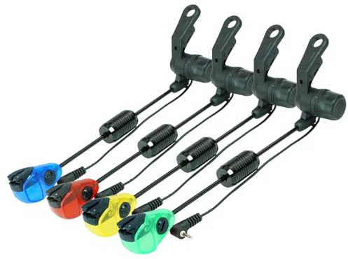 Hirisi Tackle Karpfenangeln for Swinger, 4 StüCk SchutzhüLle, Led Lichter, Edelstahl, Swinger for Bissanzeiger AngelzubehöR Einstellbare ElastizitäT, 3 Stufen,Mit Kleinem Magneten