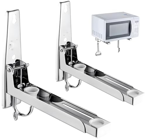 VZLYMTV Soporte Microondas Pared con 2 Ganchos - Soporte Microondas Acero Inoxidable, Ahorra Espacio en Cocina（Capacidad de Carga 45kg）