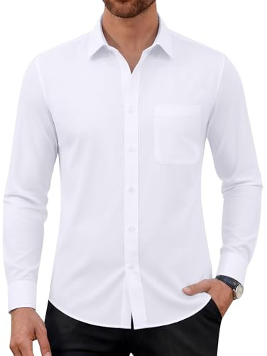 Alimens & Gentle Hemd Herren Langarm Lässig Anzughemd Outdoor Uniform Hochzeithemd Pflegeleicht Baumwolle Oberteil Shirt Weiß M