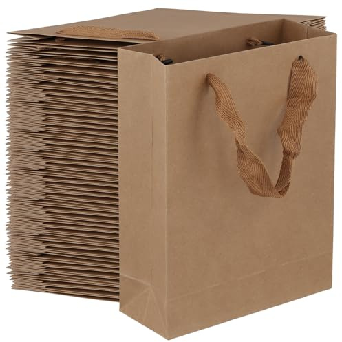SYUTBOU 60 stycken 15 x 20 x 6 cm bruna papperspåsar med handtag, presentpåsar kraftpapperspåsar med handtag, pappersbärväskor för gåvor, shopping och förpackning