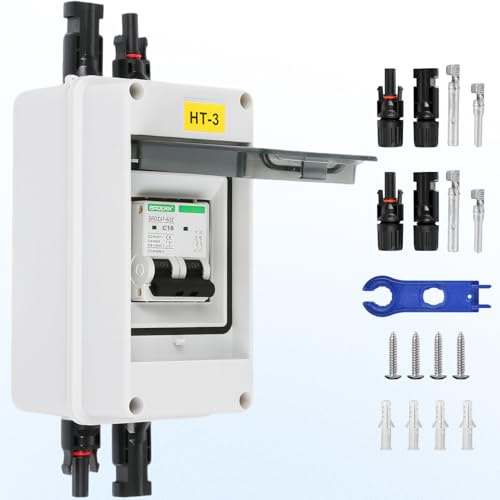 Warmfay DC Trennschalter PV Anlage Leitungsschutzschalter 16A 2 Polig, 12V-1000V DC Sicherungsautomat Mit Solarstecker, IP65 Wasserdicht Gehäuse für balkonkraftwerk