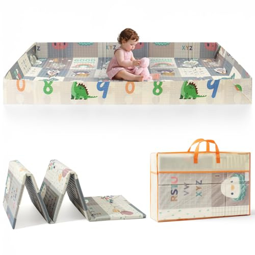 Baby Play Mat, Foldable Baby Playmat Reversible Waterproof Large Foam Soft Crawling Floor Playmat Non Toxic Portable Floor Mat| Ideal for Bedroom, Nursery & Playroom 195 x 172cm