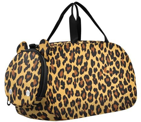 Quteprint Borsone sportivo per bambini per ragazzi e ragazze, stampa leopardata, 100% poliestere, borsa da palestra con scomparto separato per scarpe, tracolla regolabile, borsa compatta da viaggio e