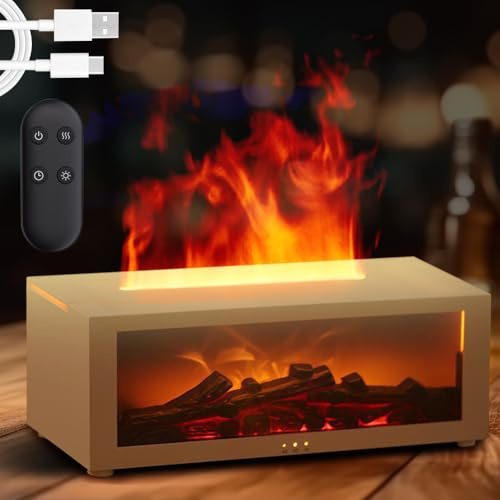 Diffuseur d'arômes flamme, diffuseur d'huiles parfumées pour huiles essentielles avec lumière 7 couleurs effet flamme, diffuseur d'huiles essentielles avec cheminée LED, avec télécommande et minuterie