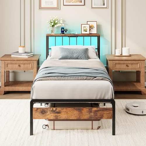 IRONCK Bett 90x200, Jugendbett mit Metall-Lattenrost Unterbettaufbewahrung