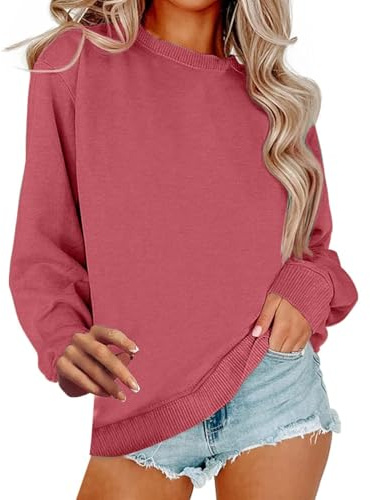 Générique Chic damtopp - dam topp plusstorlek tröja enkel tröja vår höst toppar långärmad tröja crewneck sweatshirt lös tröja fritid utomhus pullover, Vattenmelon röd, L
