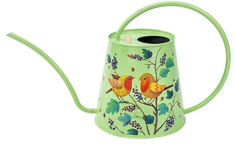 Berry&Bird Gießkanne mit langem Auslauf für Haus & Garten, Gewächshaus, Indoor, Outdoor, Metall, im British Bloom Style für Zimmerpflanzen, Bonsai, 2 Liter(Grün)