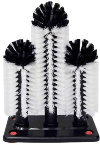 Lawnoval Three-Headed Cup Brush, Glass Cleaner Sink with Suction Base, for Plastic, Suitable for Bars Cafes Coffee Shops, BlackSilveryChrome