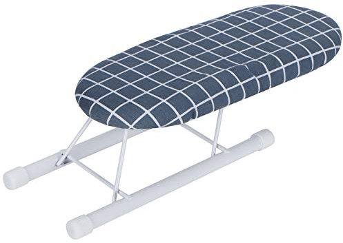 OVAQUIXI Mini Asse da Stiro per Maniche Polsini Colletti 10,2x4,3x3,1 Pollici Pieghevole Salvaspazio con Fodera Lavabile Rimovibile per Accessori da Stiro da Viaggio a Casa (plaid blu scuro)