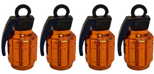 cyclingcolors 4x Cappucci delle valvole cappuccio tappi valvola forma di granata in alluminio Schrader per pneumatici bici moto auto auto quad monopattino, arancione