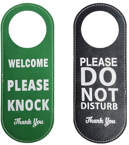 2pcs Double-Sided Do Not Disturb and Welcome Please Knock Door Sign (Green/Black) - Reversible Office Door Sign & Bedroom Door Signs for Meeting Room, Restroom, Privacy Needs