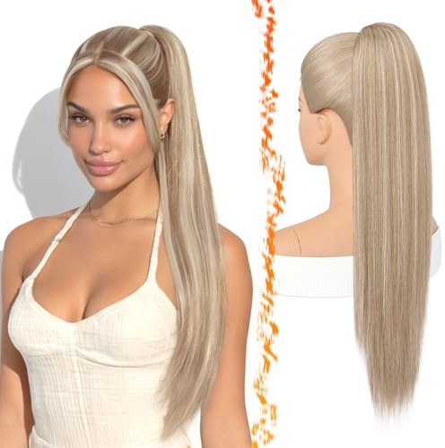BARSDAR Ponytail Extension, 70cm Lang Glattes Blond Pferdeschwanz Haarteil Extension mit Kordelzug Aussehen Synthetische Cheer Posh Comb Clip Pferdeschwanz Haarverlängerung Haarteil Tägliche Party