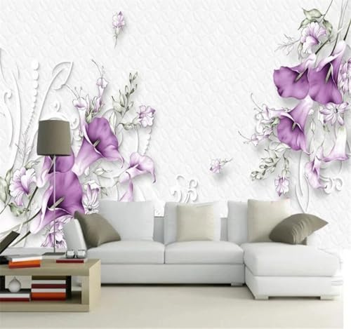 XLMING Minimaliste Tridimensionnel Magnifique Violet Fleurs 3D Papier Peint Texture Soyeuse Intissé Salle à Manger Bureau D'étude Canapé Chambre Salon TV Mur-430cm×300cm